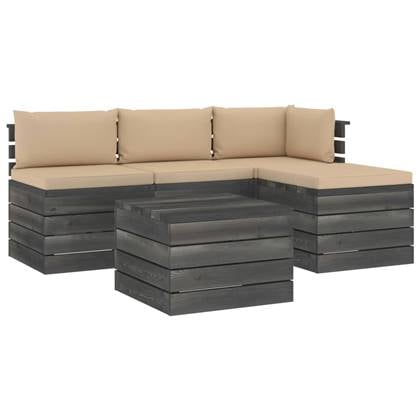 vidaXL 5-delige Loungeset met kussens pallet massief grenenhout