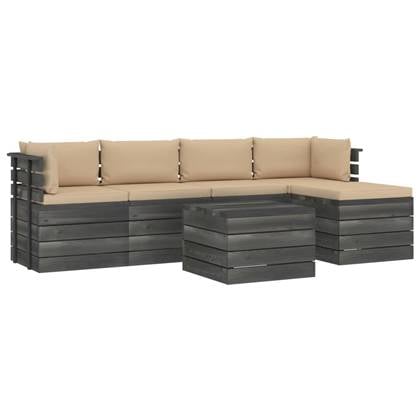 vidaXL 6-delige Loungeset met kussens pallet massief grenenhout