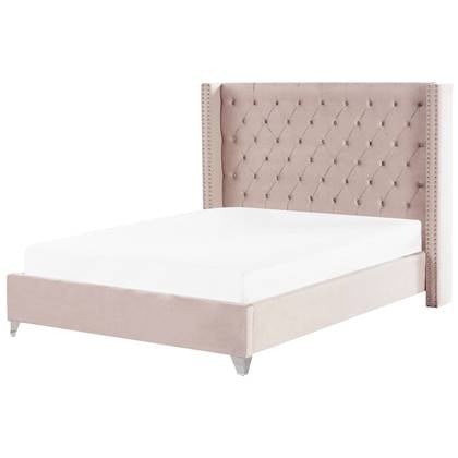 Beliani - LUBBON - Tweepersoonsbed - Roze - 180 x 200 cm - Fluweel