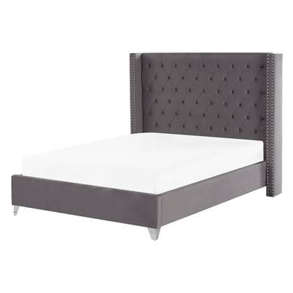 Beliani - LUBBON - Tweepersoonsbed - Grijs - 140 x 200 cm - Fluweel