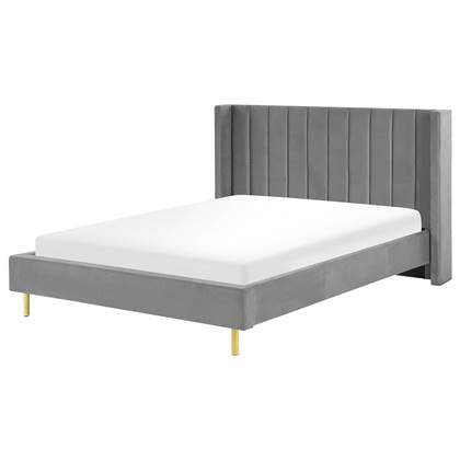 Beliani - VILLETTE - Tweepersoonsbed - Grijs - 160 x 200 cm - Fluweel