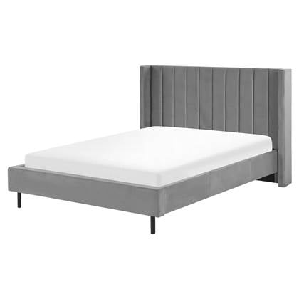 Beliani - VILLETTE - Tweepersoonsbed - Grijs - 140 x 200 cm - Fluweel