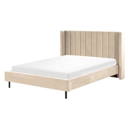 Beliani - VILLETTE - Tweepersoonsbed - Beige - 160 x 200 cm - Fluweel