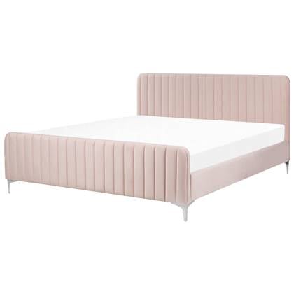 Beliani-LUNAN-Tweepersoonsbed-Pastel-180 x 200 cm-Fluweel Roze