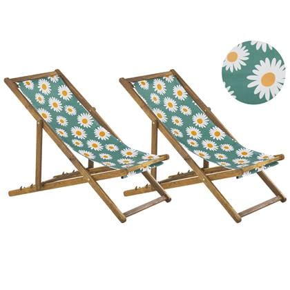 Beliani-ANZIO -Strandstoel set van 2-Lichthout|Groen|Bloemen-Polyester