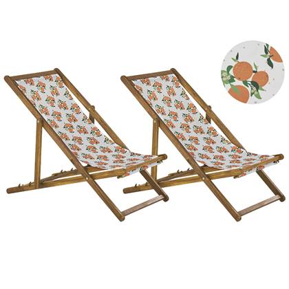 Beliani-ANZIO -Strandstoel set van 2-Lichthout|Sinaasappels-Polyester Groen