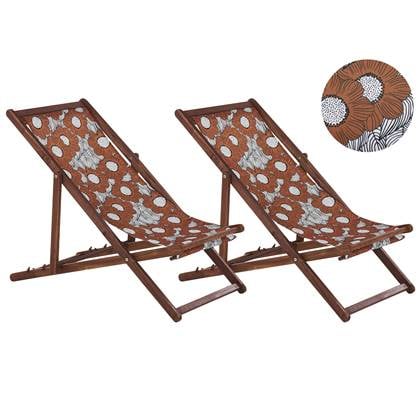Beliani - ANZIO - Strandstoel set van 2 - Donkerhout|Rood - Polyester