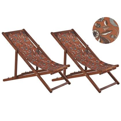 Beliani-ANZIO -Strandstoel set van 2-Donkerhout|Bloemen|Rood-Polyester