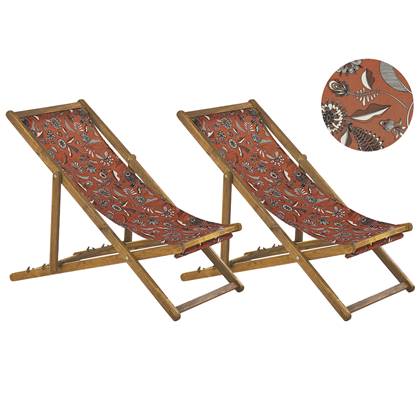 Beliani-ANZIO -Strandstoel set van 2-Lichthout|Rood|Bloemen-Polyester