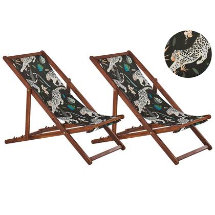 ANZIO - Strandstoel set van 2 - Donkere houtkleur|Dieren - Polyester Bruin