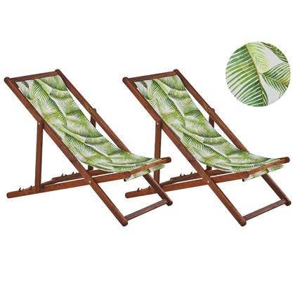 Beliani-ANZIO -Strandstoel set van 2-Donkerhout|Palm|Groen-Polyester