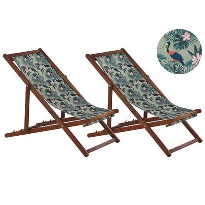 Beliani-ANZIO -Strandstoel set van 2-Donkerhout|Pelikaan-Polyester Multicolor