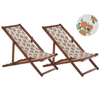 Beliani-ANZIO -Strandstoel set van 2-Donkehout|Sinaasappels-Polyester Groen