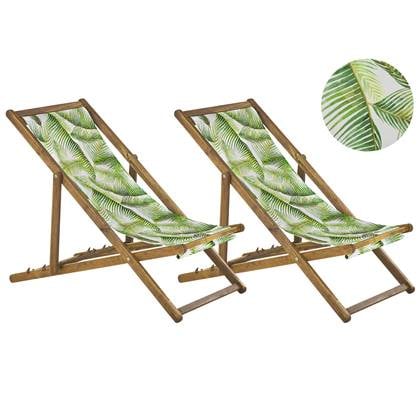 Beliani-ANZIO -Strandstoel set van 2-Lichthout|Groen|Palm-Polyester