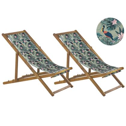 Beliani-ANZIO -Strandstoel set van 2-Lichthout|Pelikaan-Polyester Multicolor
