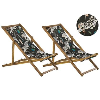 Beliani-ANZIO -Strandstoel set van 2-Lichthout|Dieren-Polyester Zwart