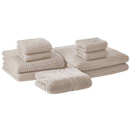 Beliani - AREORA - Handdoek set van 9 - Beige - Katoen