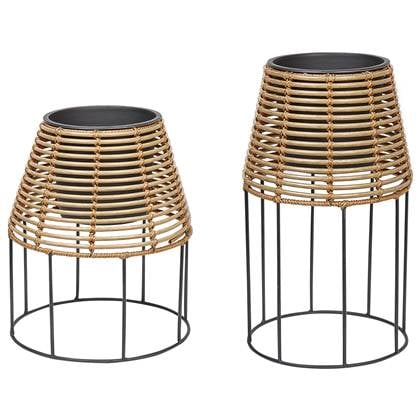 Beliani - BORAGO - Bloempot set van 2 - Licht - PE rotan Bruin