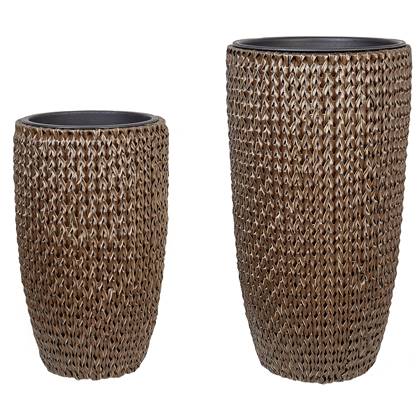 Beliani - CEDRUS - Bloempot set van 2 - Bruin - PE rotan