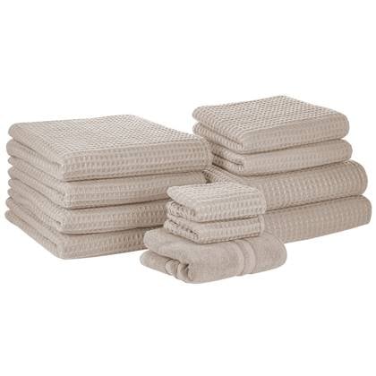 Beliani - AREORA - Handdoek set van 11 - Beige - Katoen