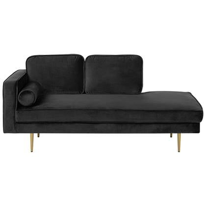 Beliani - MIRAMAS - Chaise longue - Zwart - Linkerzijde - Fluweel