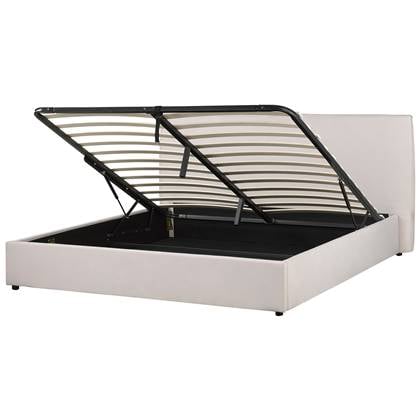 Beliani-LAVAUR-Bed met opbergruimte-Gebroken -180 x 200 cm-Fluweel Wit