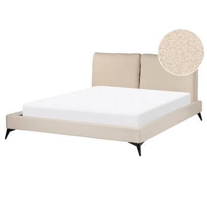 Beliani-MELLE -Tweepersoonsbed-Licht-160 x 200 cm-Bouclé Beige