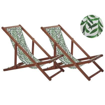 Beliani-ANZIO -Strandstoel set van 2-Donkerhout|Groen|Wit-Polyester