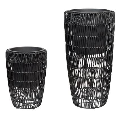 Beliani - CHELONE - Bloempot set van 2 - Zwart - PE rotan