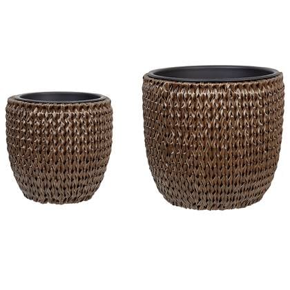 Beliani - BERBERIS - Bloempot set van 2 - Donker - PE rotan Bruin