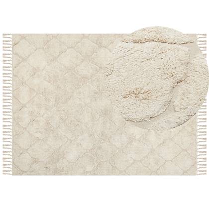 Beliani-SILCHAR-Laagpolig vloerkleed-Beige-160 x 230 cm-Katoen