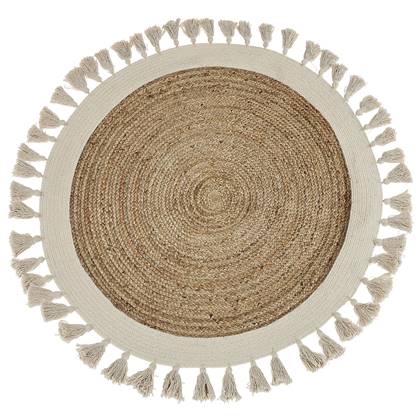 Beliani - SAMSUN - Laagpolig vloerkleed - Beige - 120 cm - Katoen