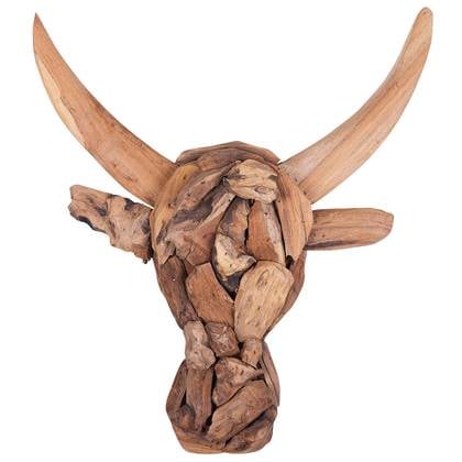 Beliani - BULL HEAD - Wanddecoratie - Lichte houtkleur - Teakhout