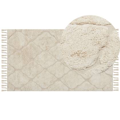 Beliani-SILCHAR-Laagpolig vloerkleed-Beige-80 x 150 cm-Katoen