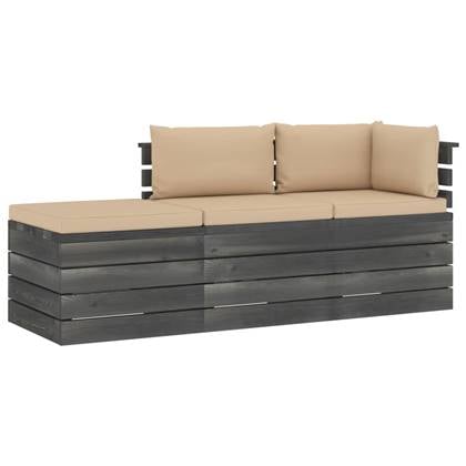 vidaXL 3-delige Loungeset met kussens pallet massief grenenhout