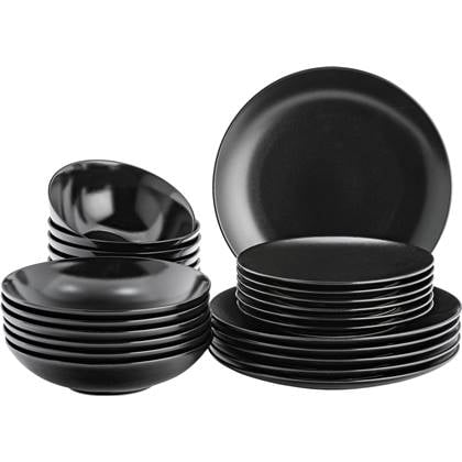 Lite-Body - Serviesset Hermes - 6 Personen- 24 delig - Rond mat Zwart