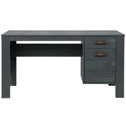 WOOOD Dennis Bureau - Grenen|Leer - Staal Grijs - 74x141x59