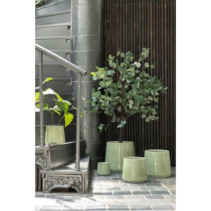 J-Line bloempot Rond - keramiek - - small - 2 stuks - Ø 17 cm Groen