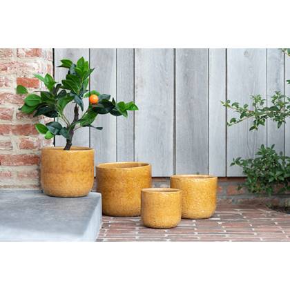 J-Line bloempot Leo - keramiek - oker - small - Ø 15 cm Geel