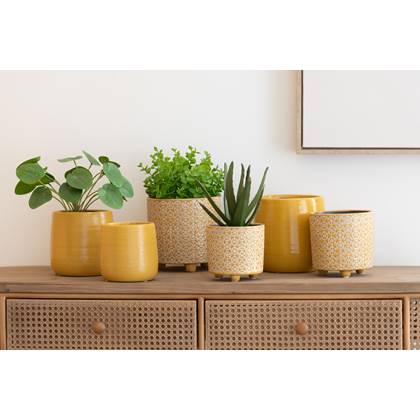 J-Line bloempot Bloem - keramiek - oker - small - 2 stuks - Ø 12 cm Geel