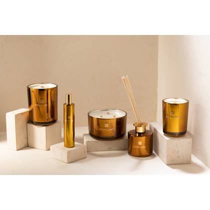 J-Line geurkaars Excellent - Golden Honey - glas - oker - large - 40U Geel