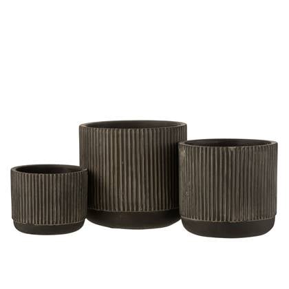 J-Line bloempot Lijn - keramiek - |bruin - medium - 2 stuks - Ø 14 cm Zwart