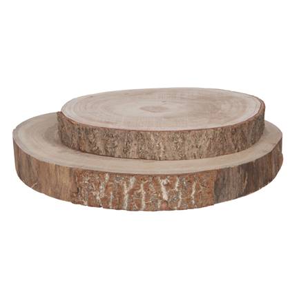 J-Line decoratief schors Paulownia - schijf - hout - naturel - large Beige
