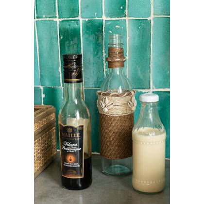 J-Line decoratie fles met schelpen - glas - - 2 stuks Bruin