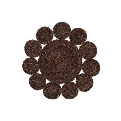J-Line placemat Rond Bloem - jute - donkerbruin Beige