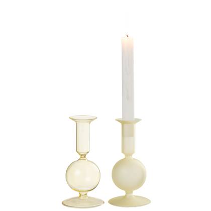 J-Line kandelaar Bal - glas - transparant|licht - small - 2 stuks Geel