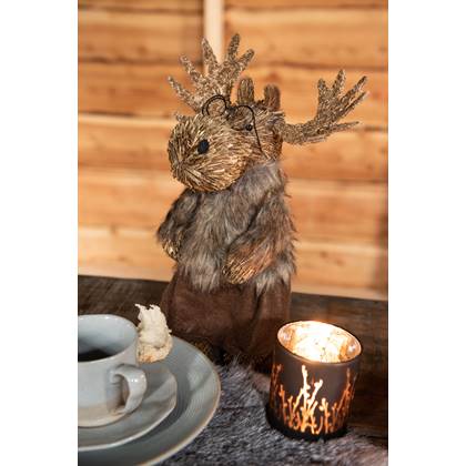 J-Line figuur Eland Staand Stro - textiel - - small - 2 stuks Bruin