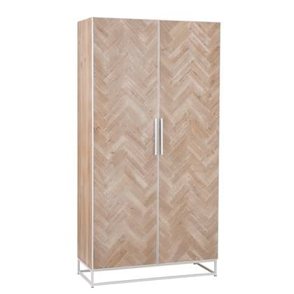 J-Line Kast Hoog 2 Deuren Zigzag Hout|Metaal Naturel|Wit