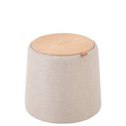 J-Line Poef Hocker Bijzettafel Rond Textiel Hout Beige - 43,5x43,5 CM