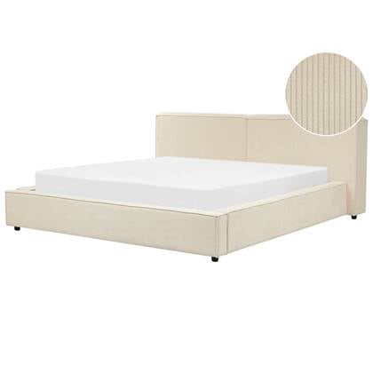 Beliani - LINARDS - Bed - Beige - 180 x 200 cm - Corduroy